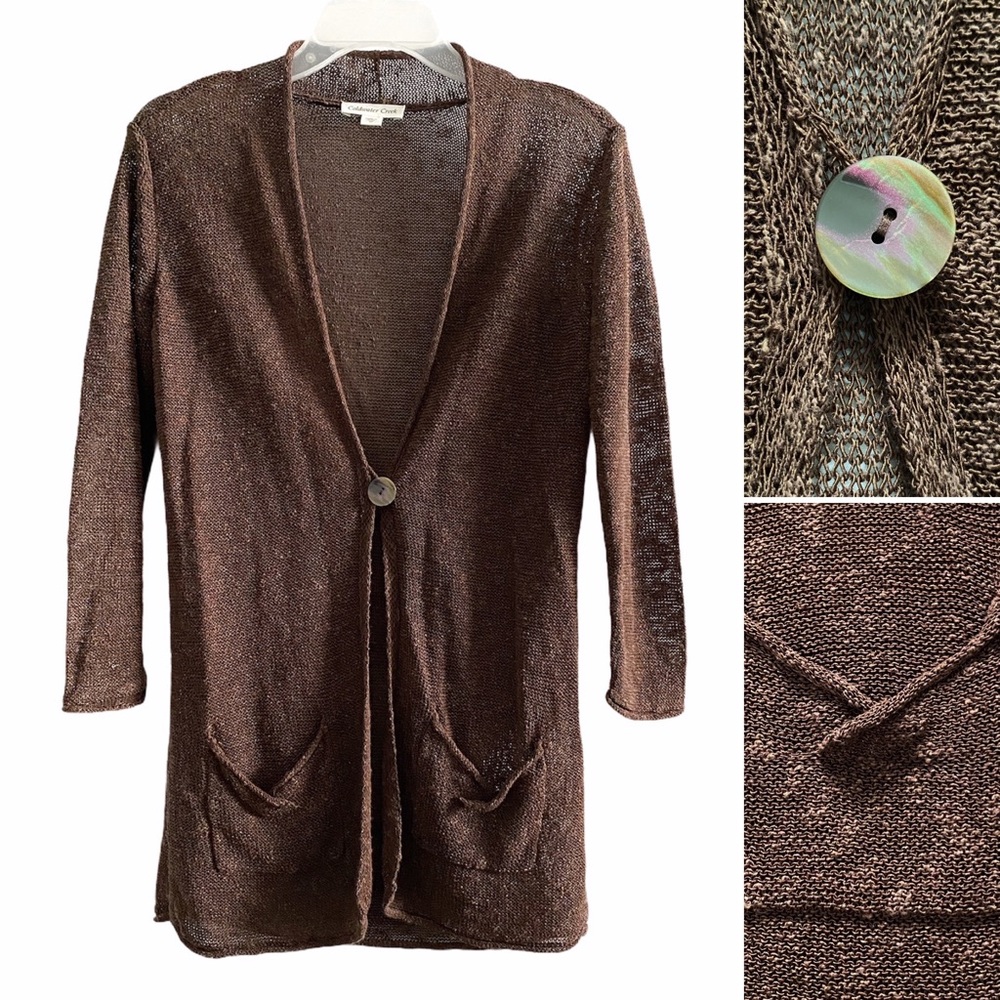 Coldwater Creek open knit cardigan pockets, brown